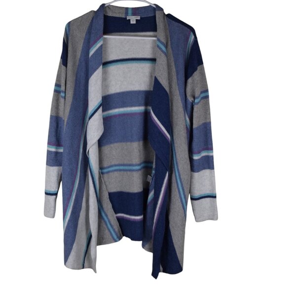 J. Jill Sweaters - J Jill Women's Cotton Striped Long Open Waterfall Neck Cozy Cardigan Fall Winter